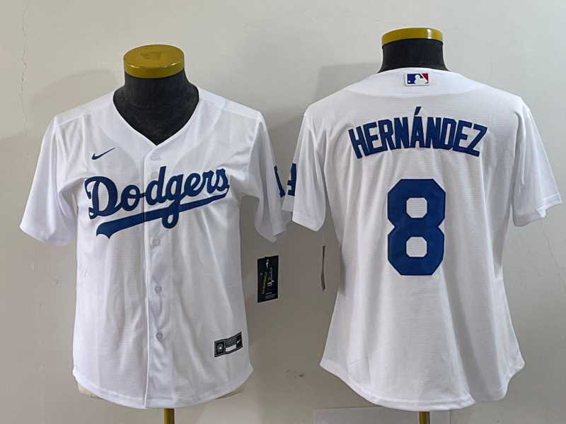 Womens Los Angeles Dodgers #8 Kike Hernandez White Stitched Cool Base Nike Jersey